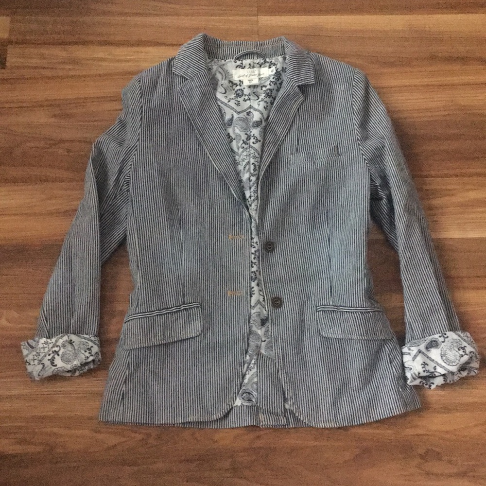 H&M Denim Blue and White Striped 2-Button Blazer